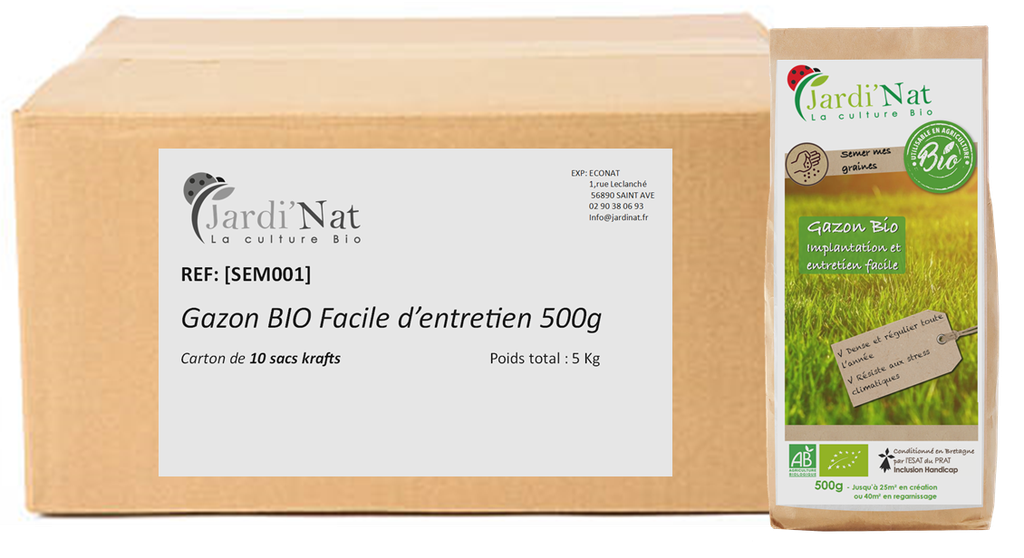 Carton : Gazon BIO facile d'implantation 500g*(10 unités)